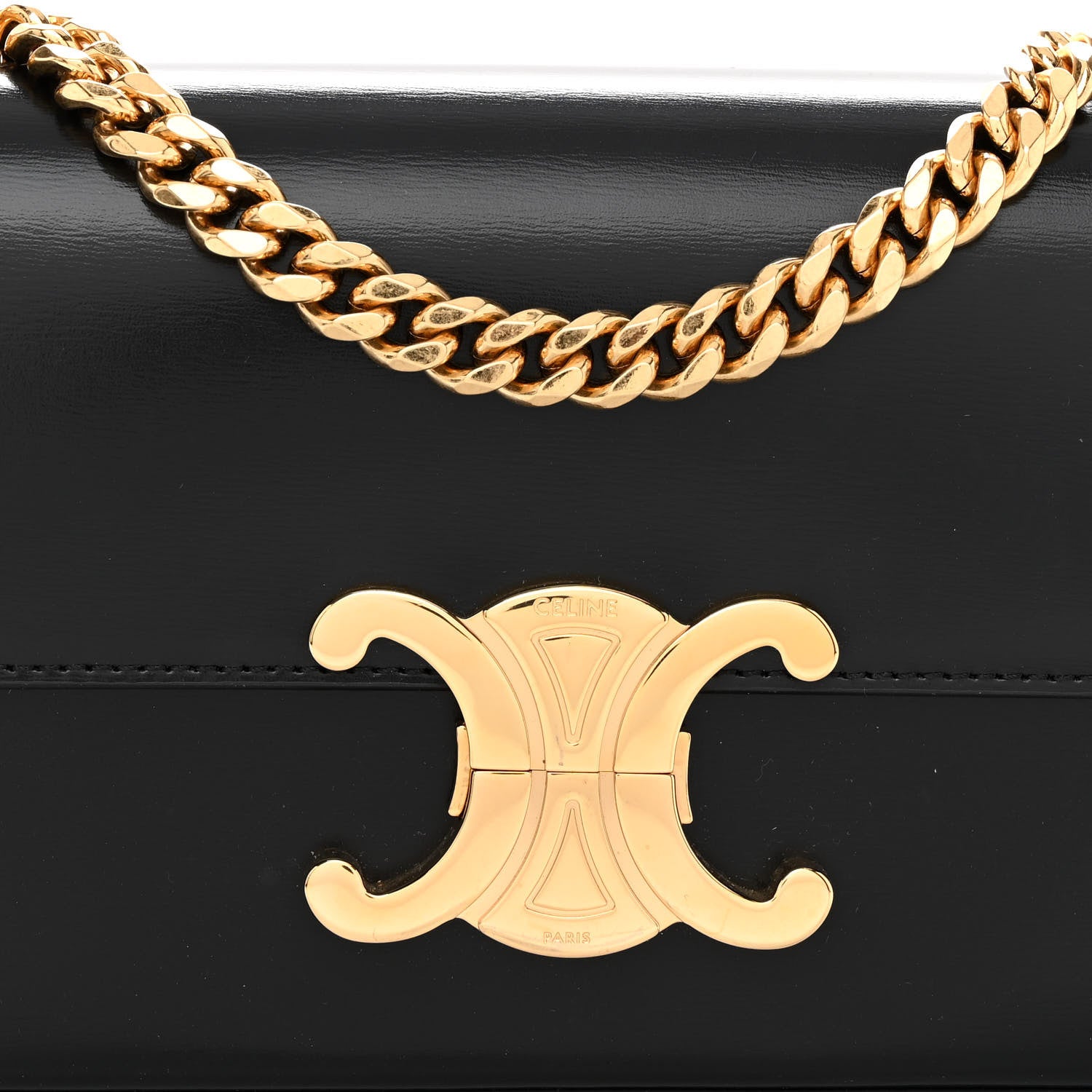 Celine Shiny Calfskin Triomphe Chain Shoulder Bag Black 8 of 10