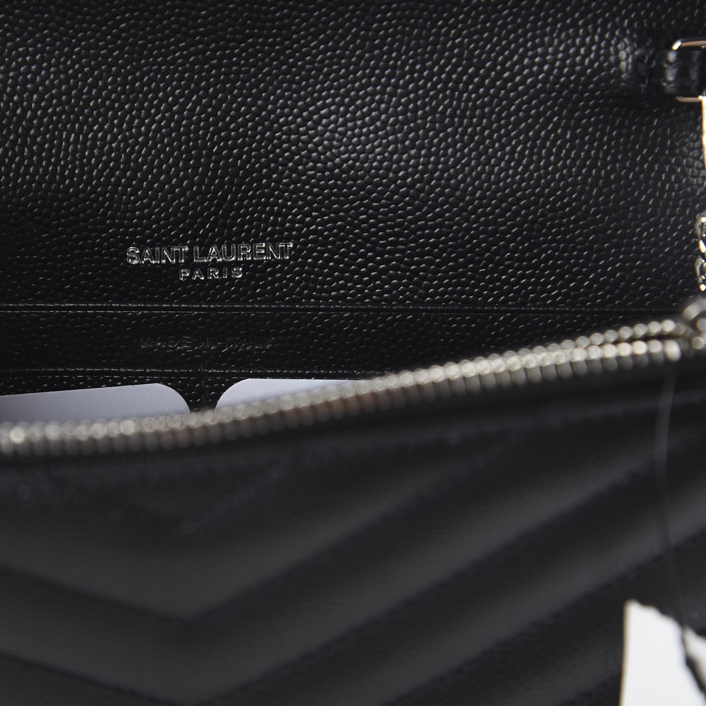 Grain De Poudre Matelasse Chevron Monogram Envelope Chain Wallet Black