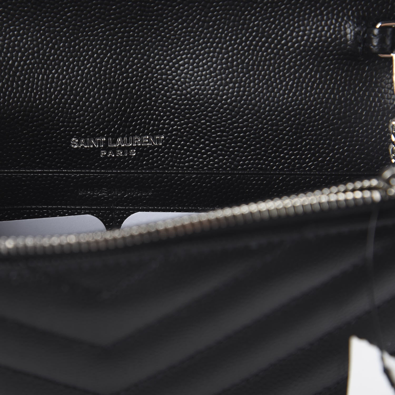 Saint Laurent Grain De Poudre Matelasse Chevron Monogram Envelope Chain Wallet Black 7 of 7