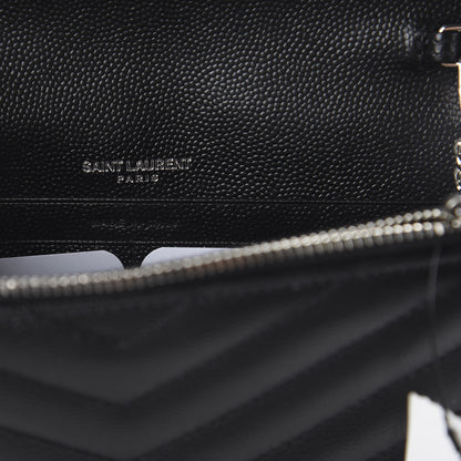 Saint Laurent Grain De Poudre Matelasse Chevron Monogram Envelope Chain Wallet Black 7 of 7