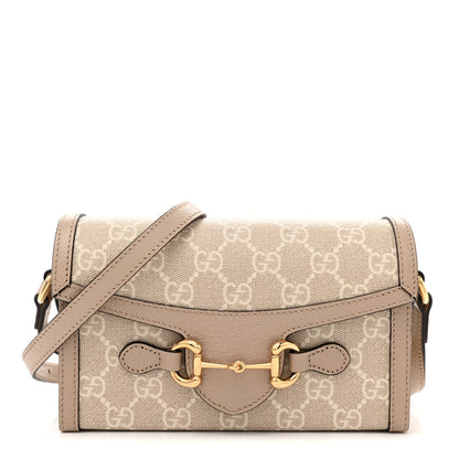 Gucci GG Supreme Monogram Textured Dollar Calfskin Mini Horsebit 1955 Shoulder Bag Beige Mystic White Oatmeal 1 of 11