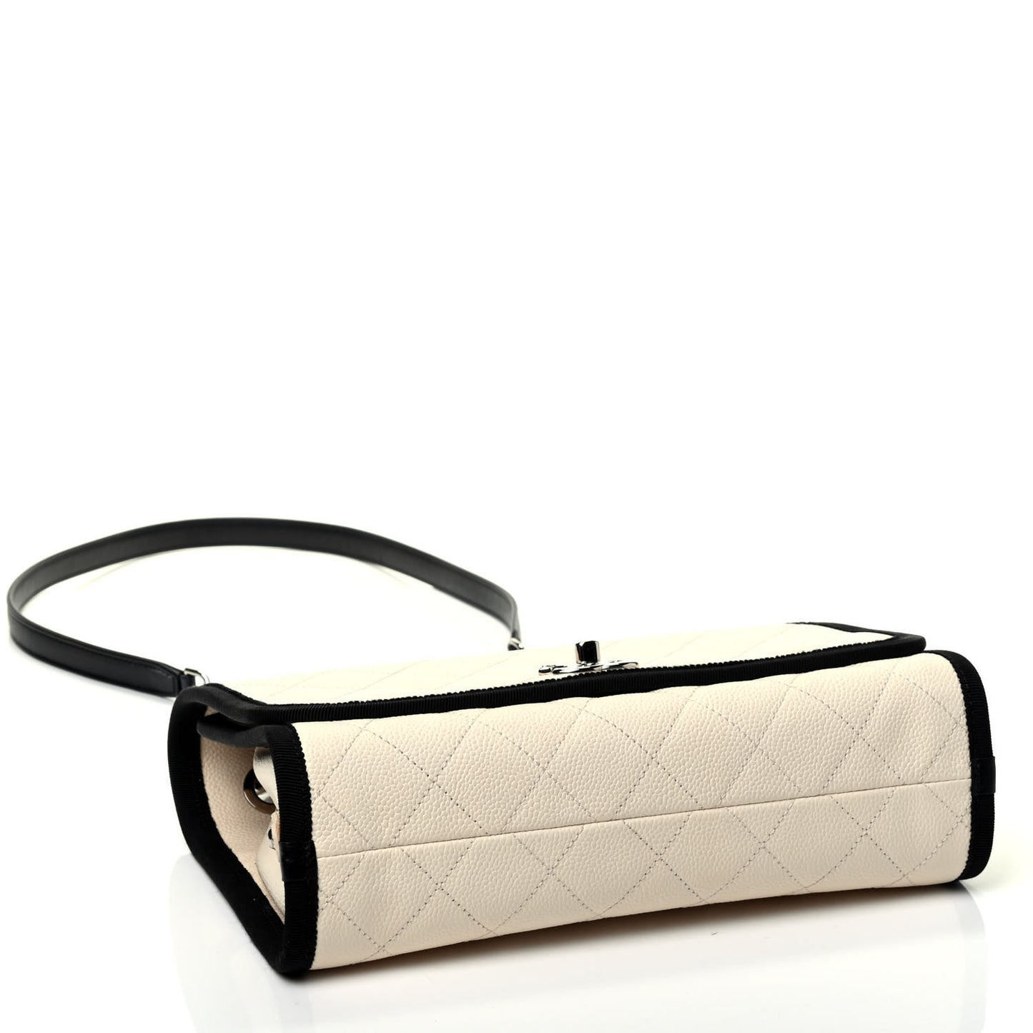 Caviar Grosgrain Quilted Top Handle CC Flap Beige Black