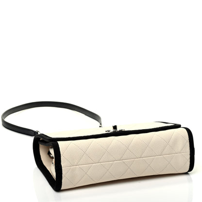 Chanel Caviar Grosgrain Quilted Top Handle CC Flap Beige Black 7 of 13