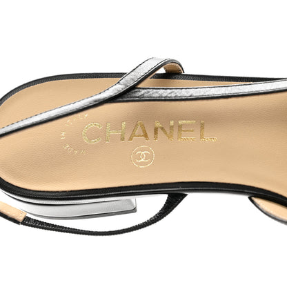 Chanel Goatskin Grosgrain Cap Toe CC Slingback Sandals 40 Black 8 of 9