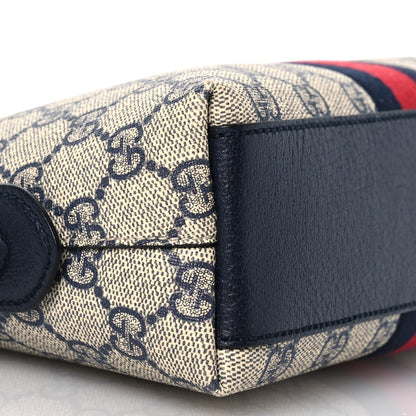 Gucci GG Supreme Monogram Textured Dollar Calfskin Web Small Ophidia Dome Shoulder Bag Beige Blue 10 of 14