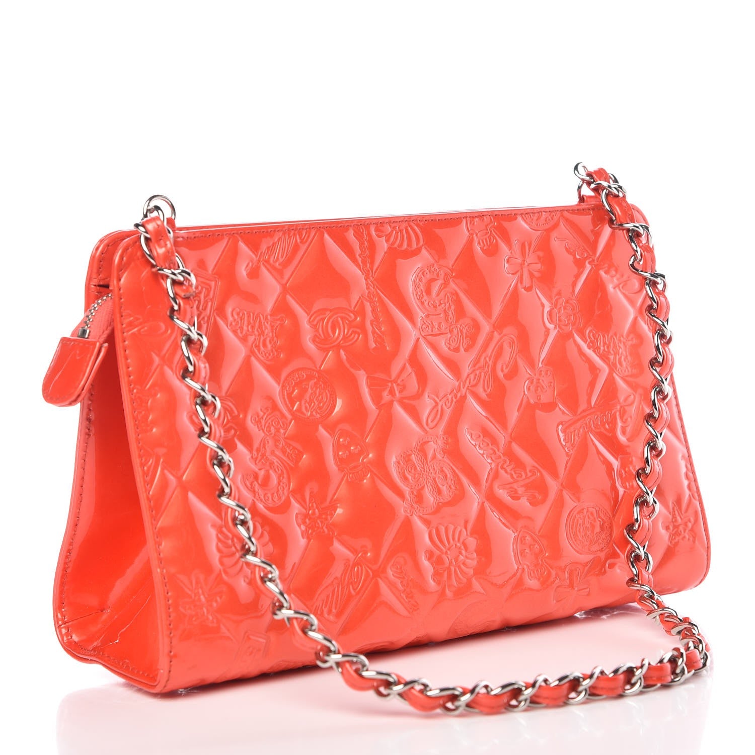 Chanel Patent Calfskin Lucky Symbols Pochette Coral 3 of 9