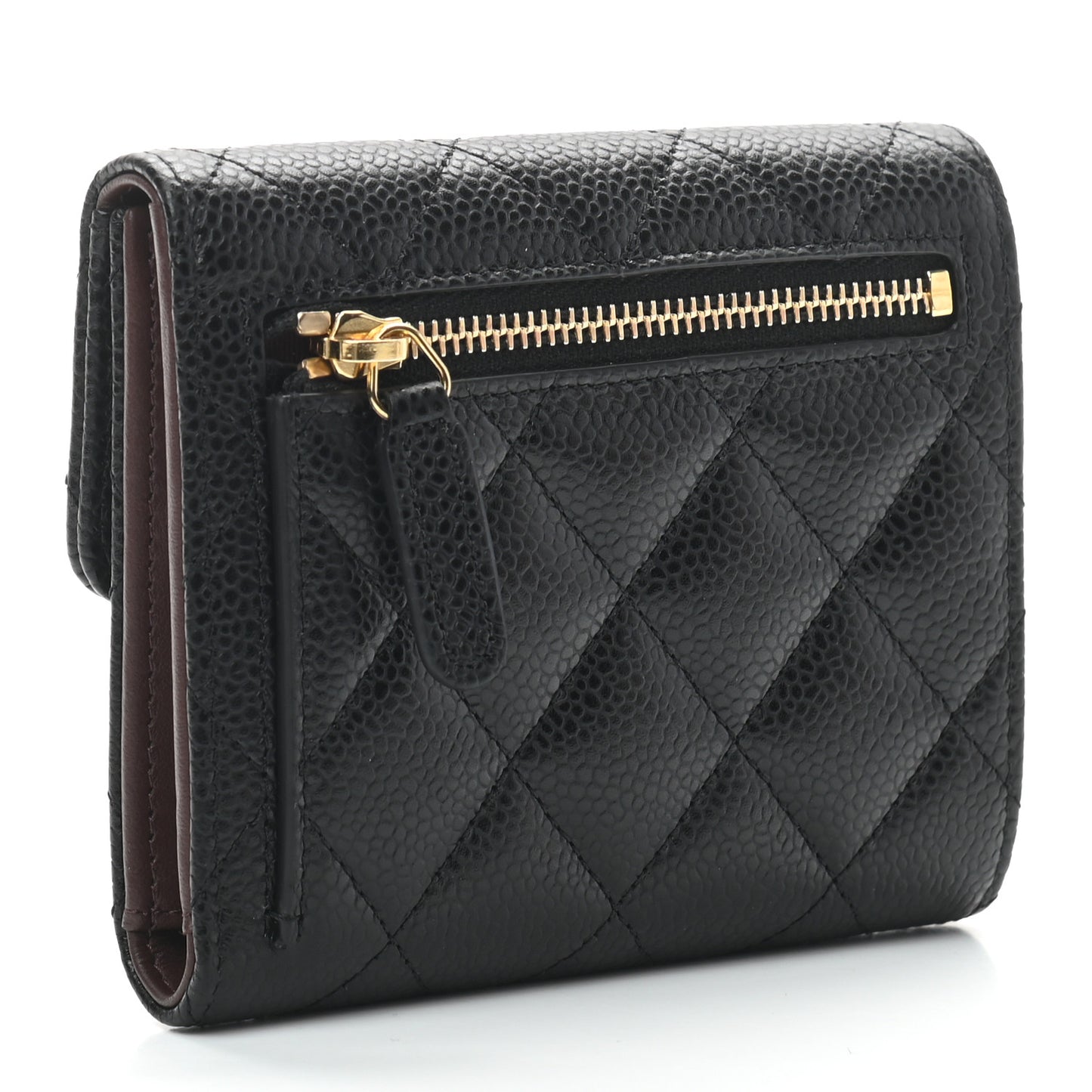 Caviar Quilted Compact Flap Wallet Black