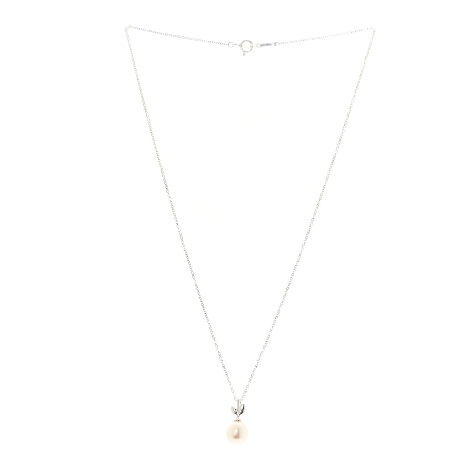 Tiffany Sterling Silver Pearl Paloma Picasso Olive Leaf Drop Pendant Necklace 3 of 6