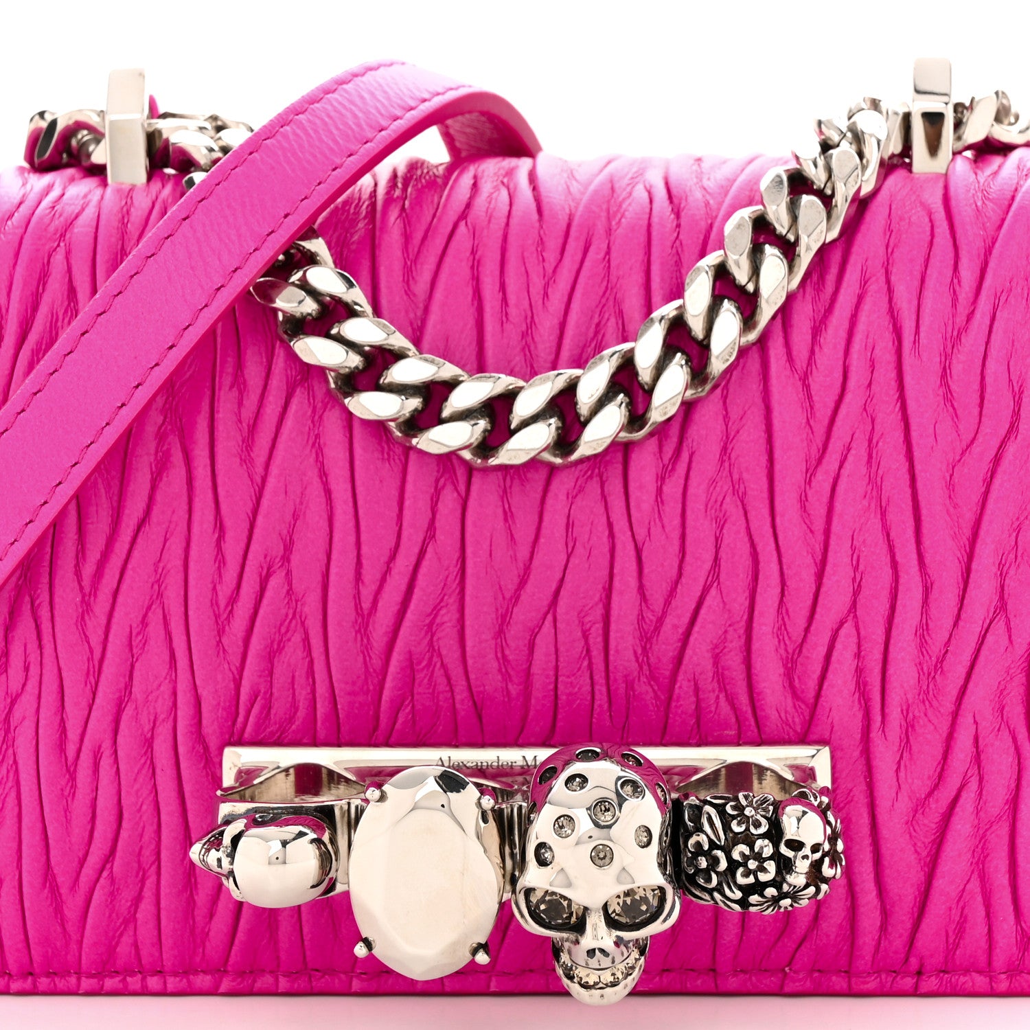 Alexander McQueen Lambskin Pleated Knuckle Shoulder Bag Fuchsia 8 of 10
