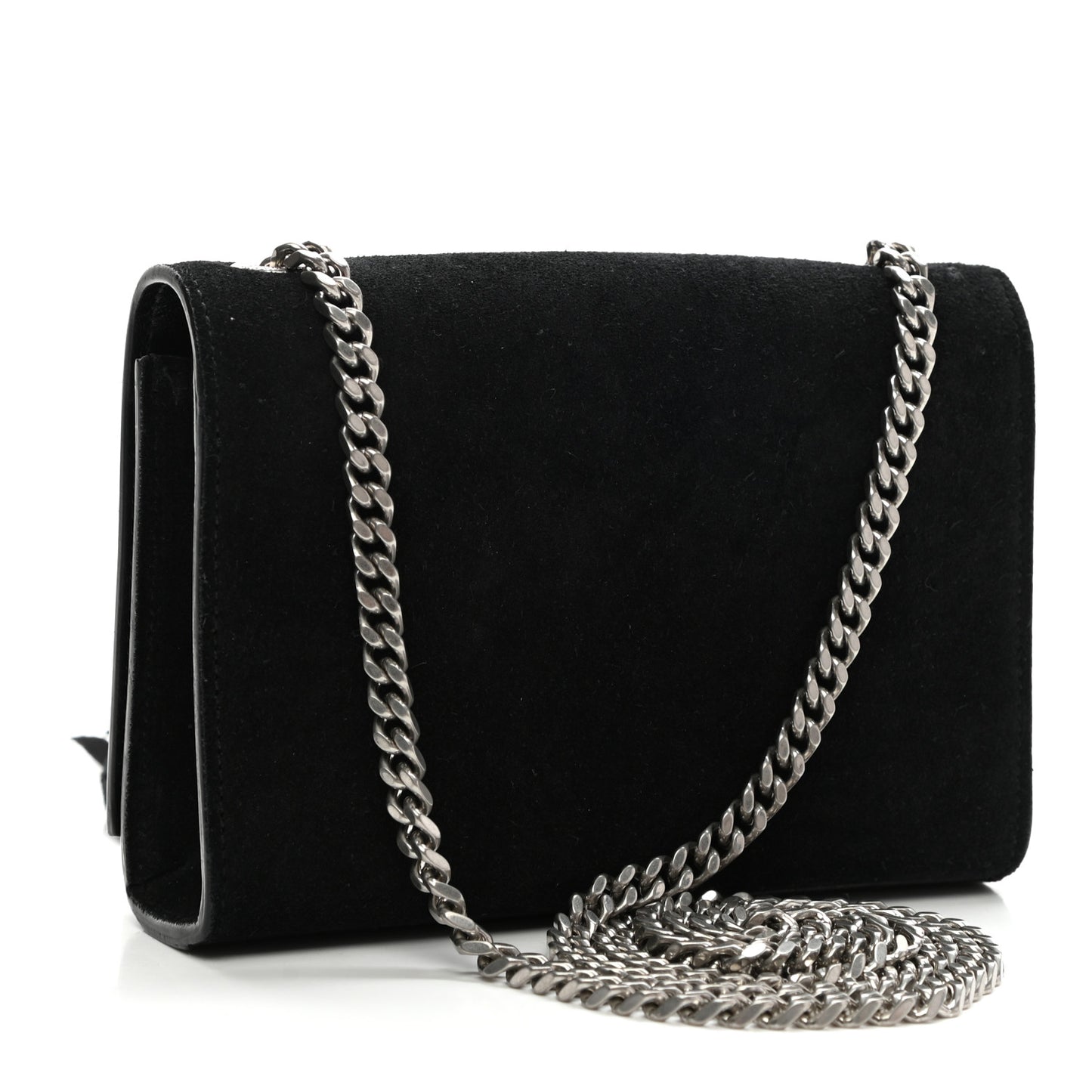 Suede Fringe Chain Small Monogram Satchel Black