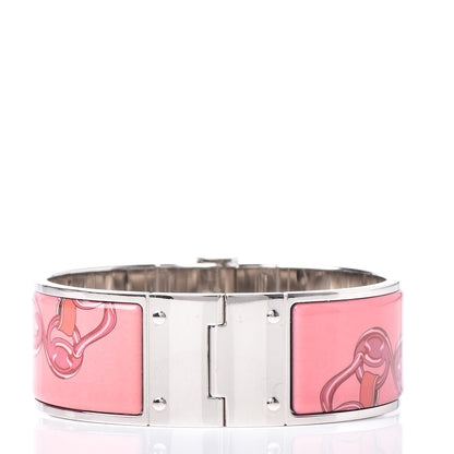 Hermes Enamel Printed Wide Charniere Brides2 Hinged Bracelet S Rose Couture 3 of 5