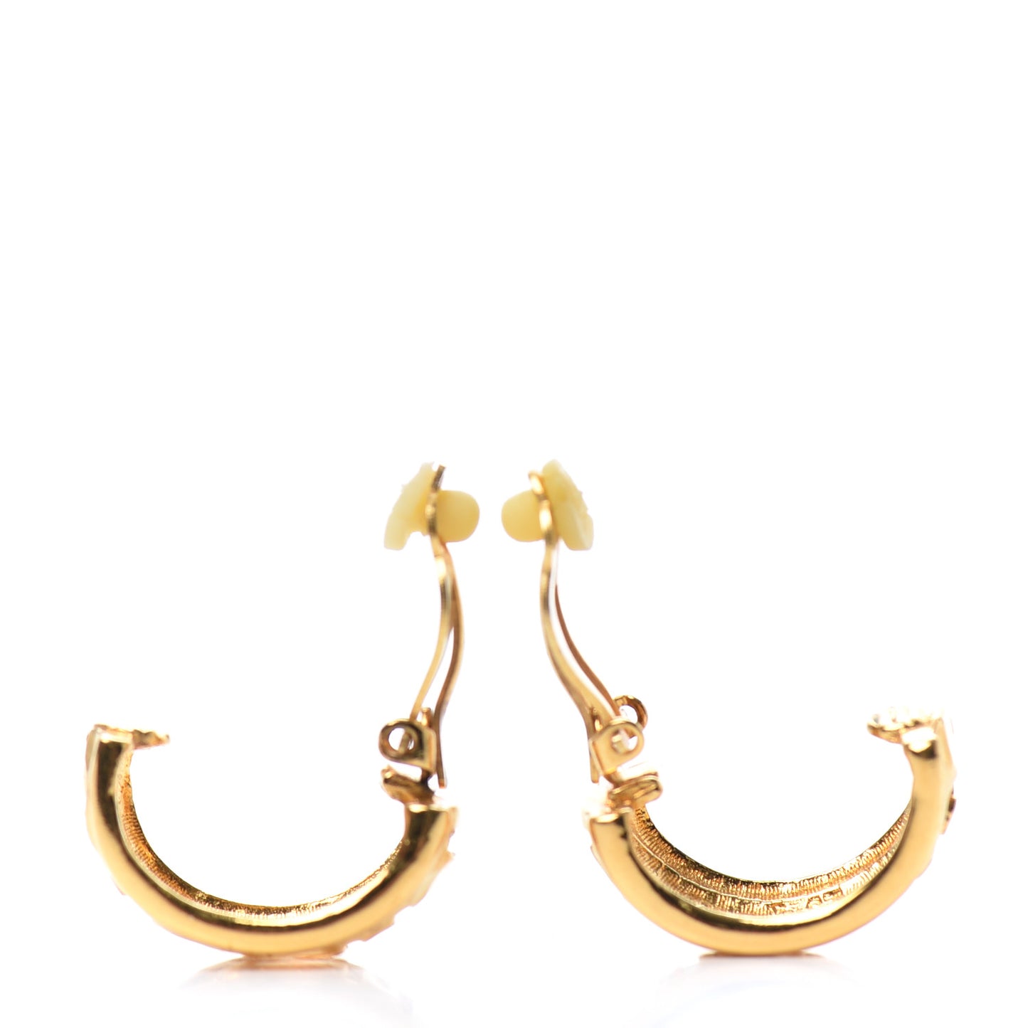 Metal Logo Hoop Clip On Earrings Gold
