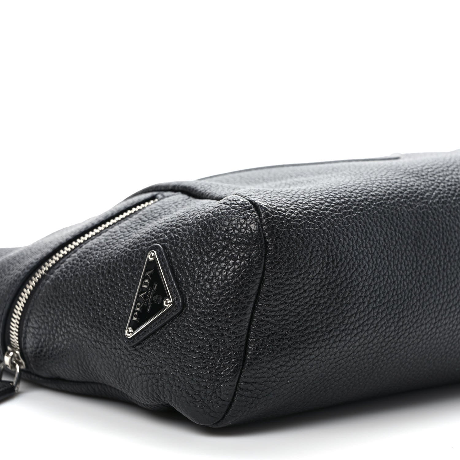 Prada Vitello Daino Triangle Logo Embossed Shoulder Bag Black 8 of 10