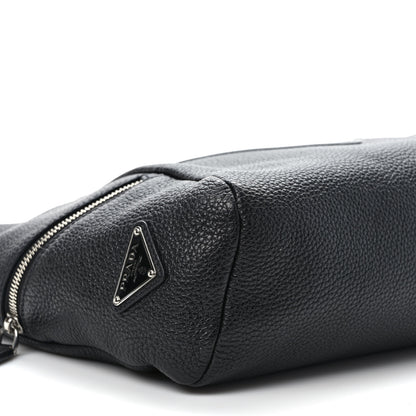 Prada Vitello Daino Triangle Logo Embossed Shoulder Bag Black 8 of 10