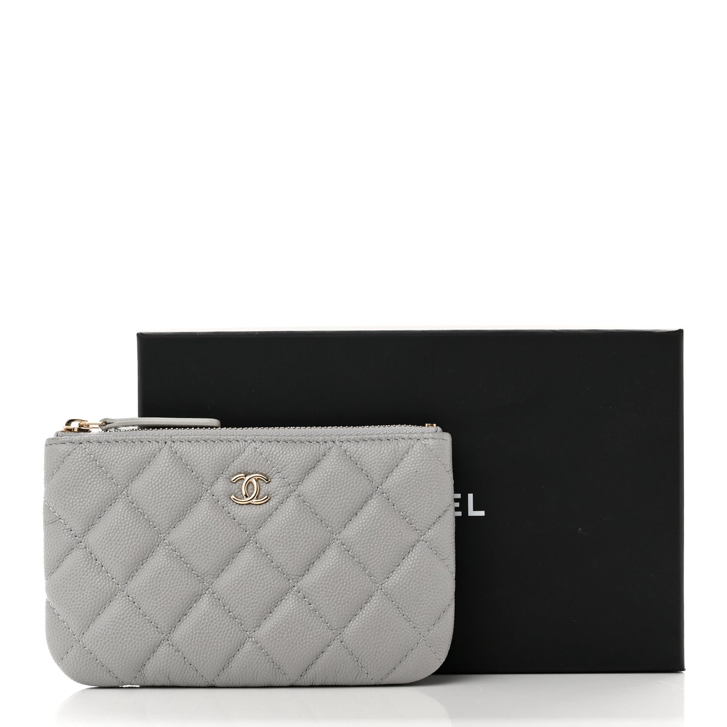Caviar Quilted Small Cosmetic Case Grey