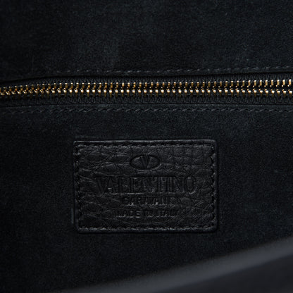 Valentino Garavani Pebbled Calfskin Medium Glam Lock Rockstud Flap Black 9 of 10