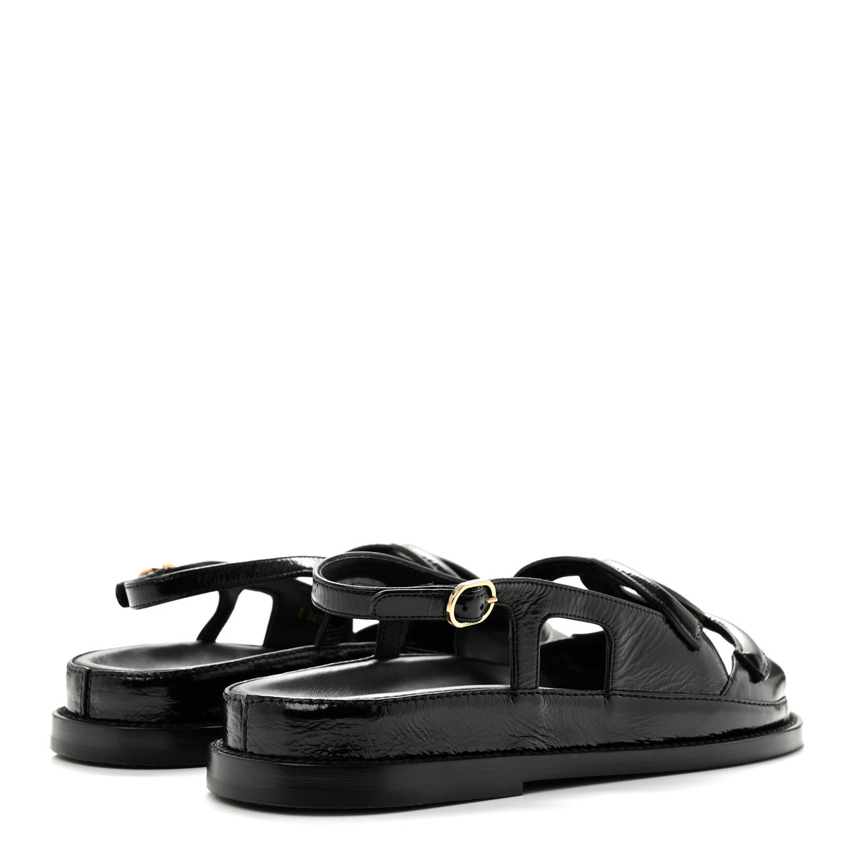 Chanel Shiny Crumpled Lambskin CC Cut Out Sandals 37 Black 5 of 9