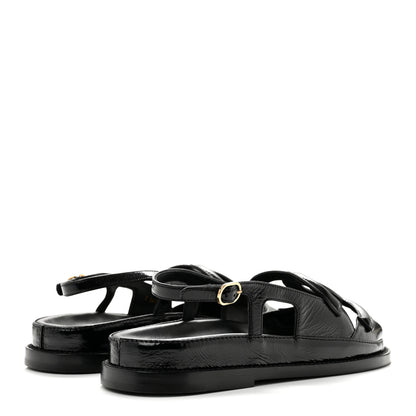 Chanel Shiny Crumpled Lambskin CC Cut Out Sandals 37 Black 5 of 9
