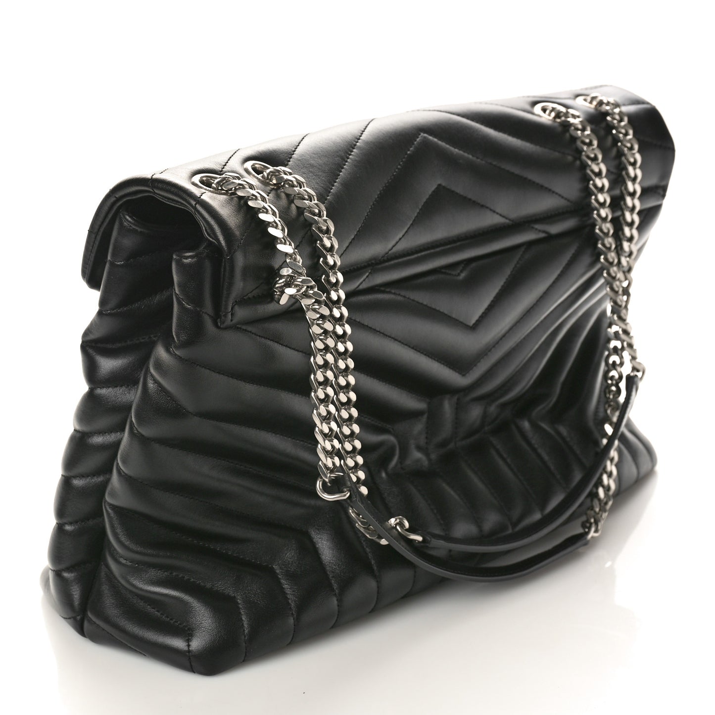 Calfskin Y Quilted Monogram Large Loulou Chain Satchel Black