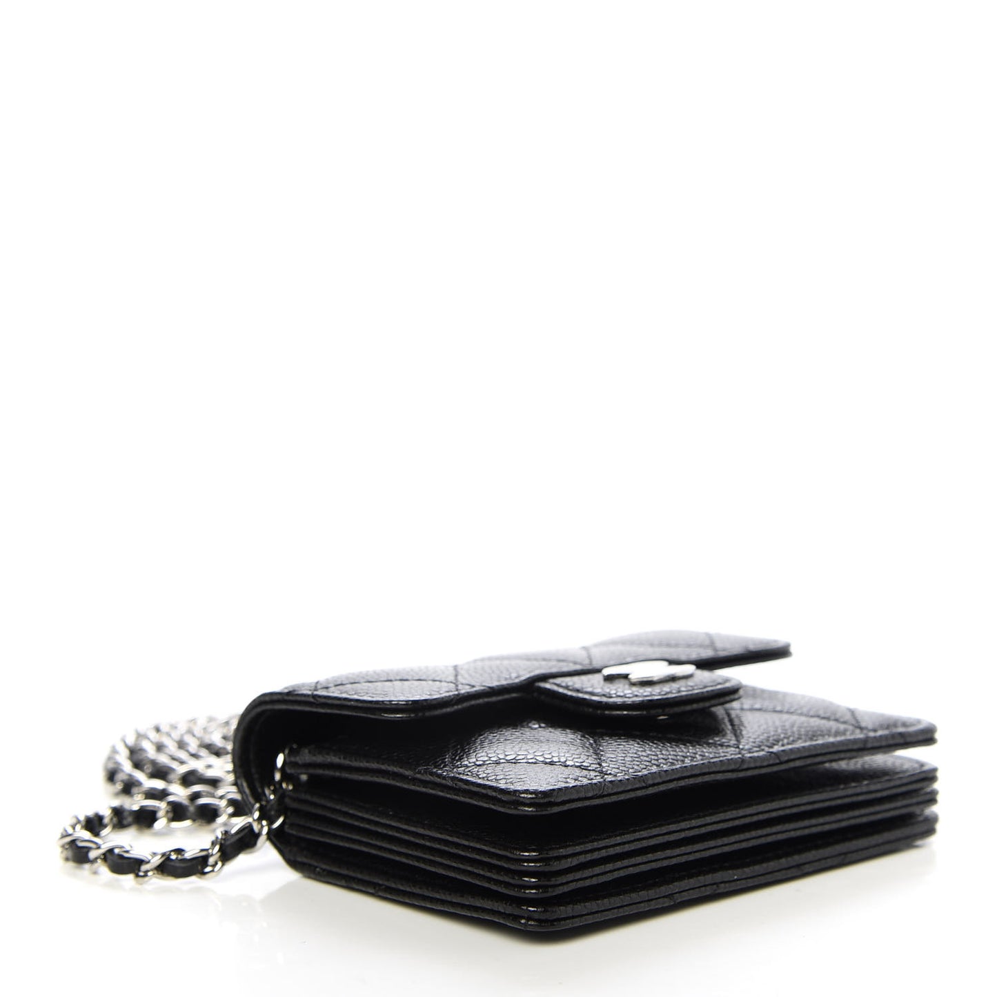 Caviar Quilted Flap Card Holder On Chain Black