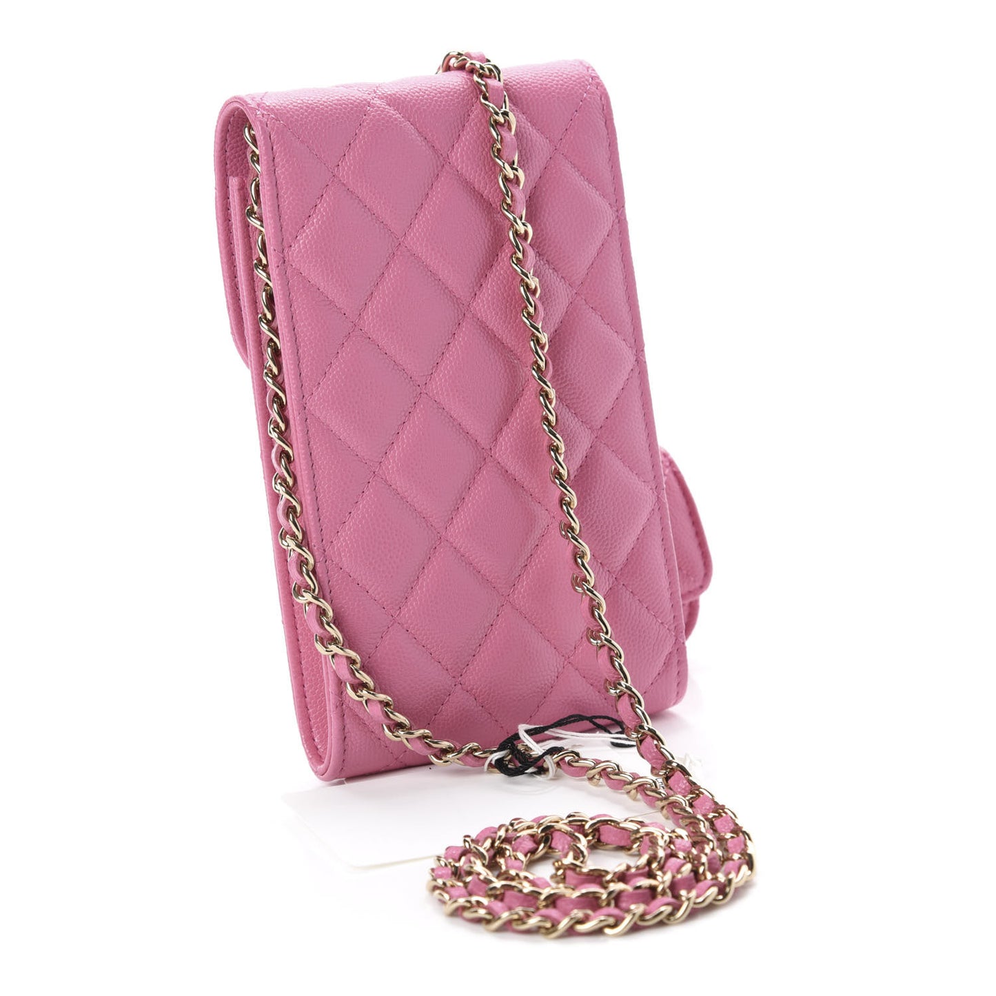 Caviar Quilted Crystal CC Airpods Pro and Phone Case With Chain Pink