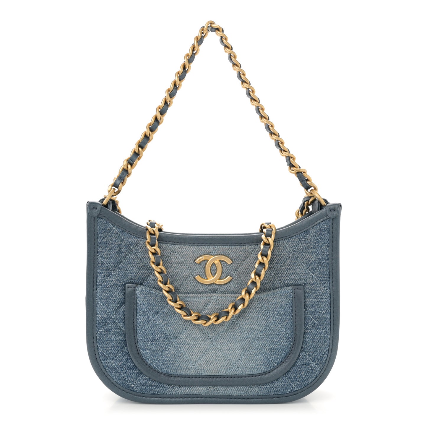 Washed Denim Quilted Hobo Blue