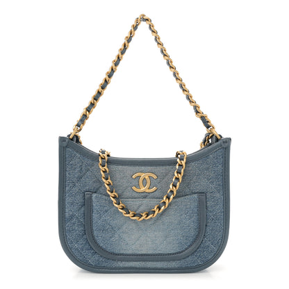 Chanel Washed Denim Quilted Hobo Blue 1 of 12