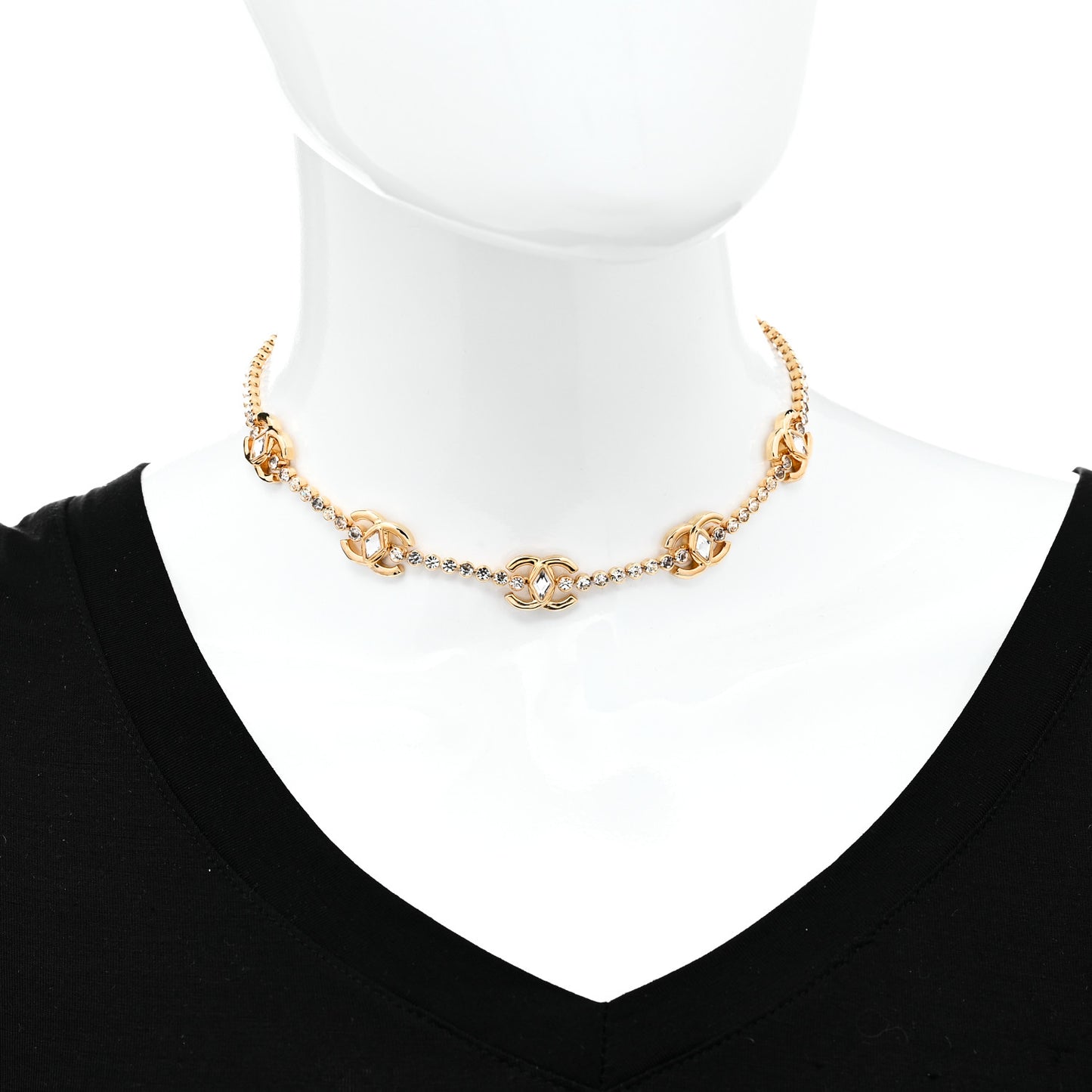 Metal Crystal CC Marquise Choker Gold