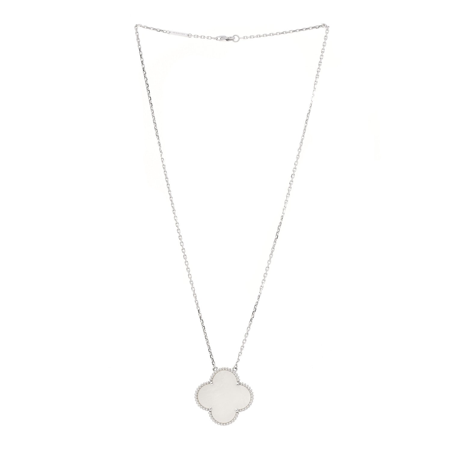 Van Cleef & Arpels 18K White Gold Mother of Pearl Magic Alhambra Pendant Necklace 3 of 6