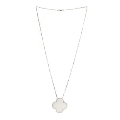 Van Cleef & Arpels 18K White Gold Mother of Pearl Magic Alhambra Pendant Necklace 3 of 6