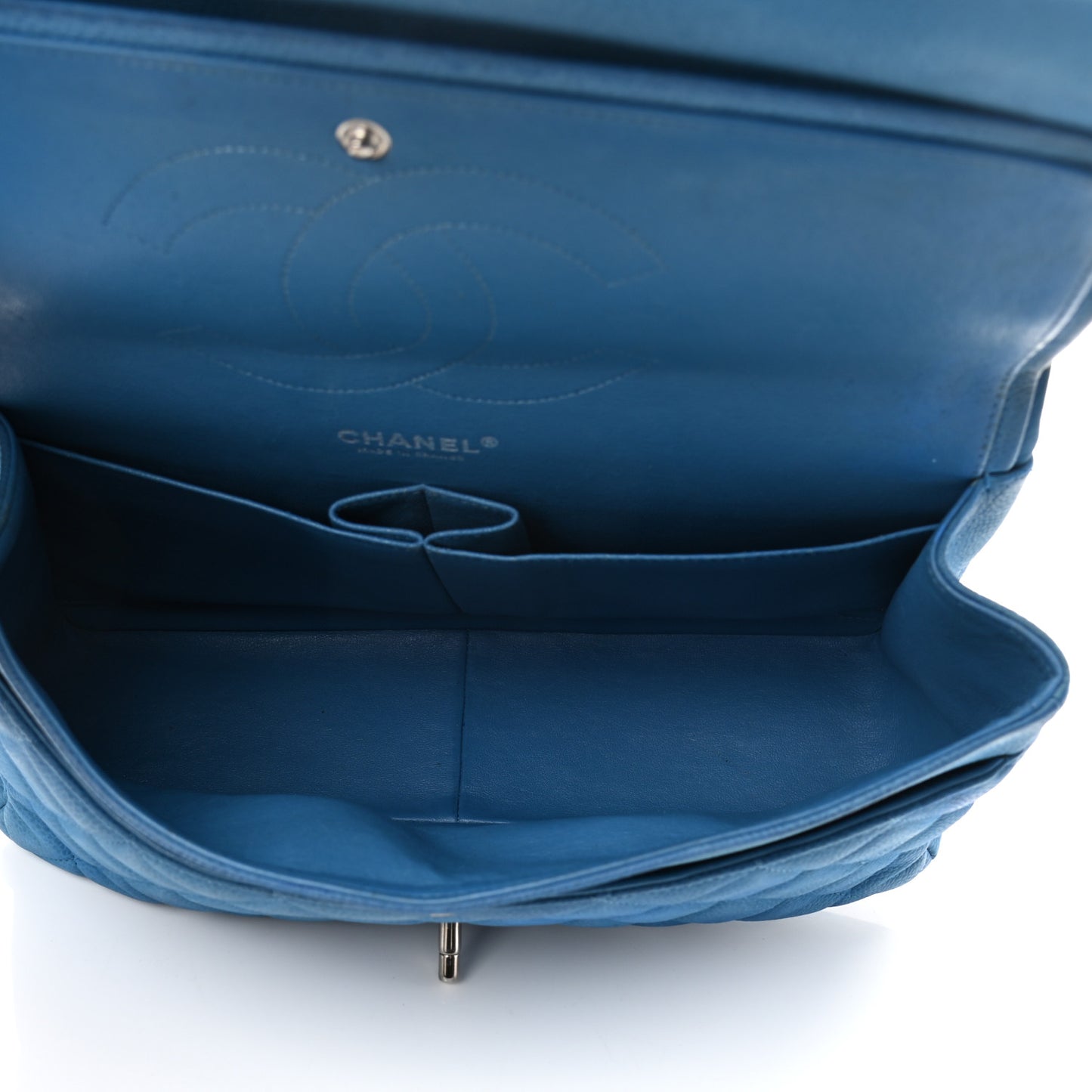 Iridescent Caviar Quilted Jumbo Double Flap Blue