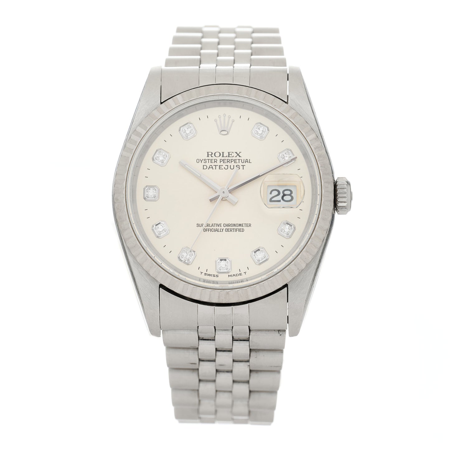 Stainless Steel 18K White Gold Diamond 36mm Oyster Perpetual Datejust Watch Silver 16234