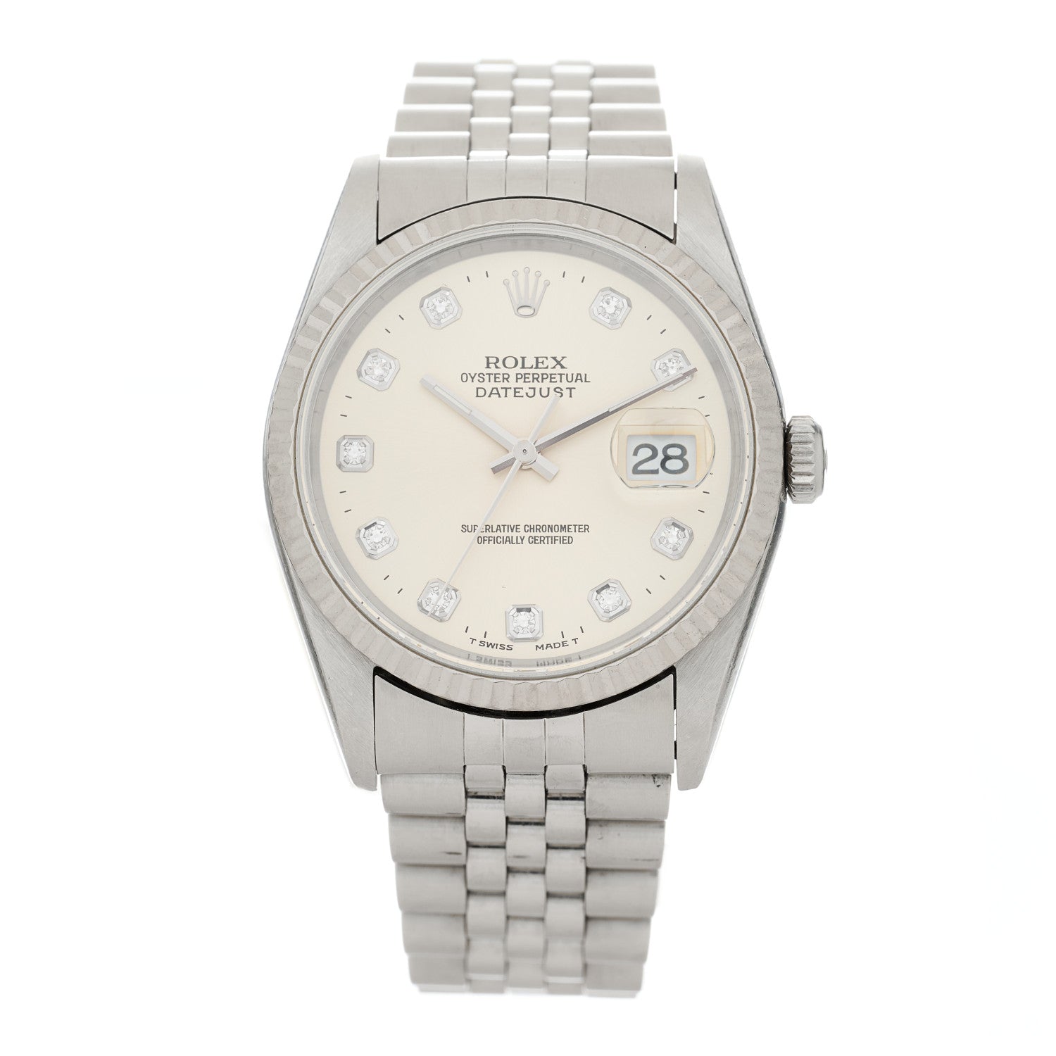 Rolex Stainless Steel 18K White Gold Diamond 36mm Oyster Perpetual Datejust Watch Silver 16234 1 of 4