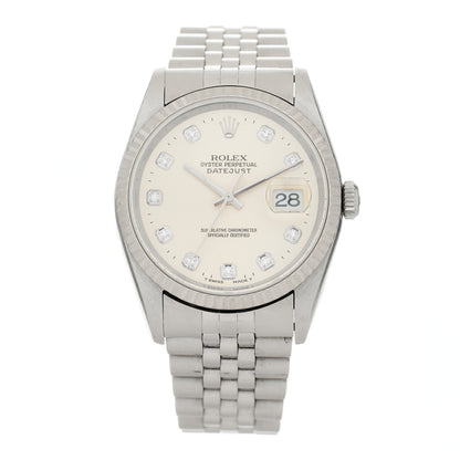 Rolex Stainless Steel 18K White Gold Diamond 36mm Oyster Perpetual Datejust Watch Silver 16234 1 of 4