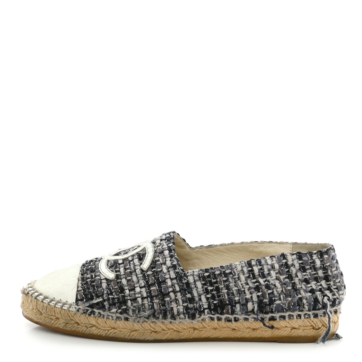 Metallic Tweed Lambskin CC Espadrilles 39 Blue Black Silver