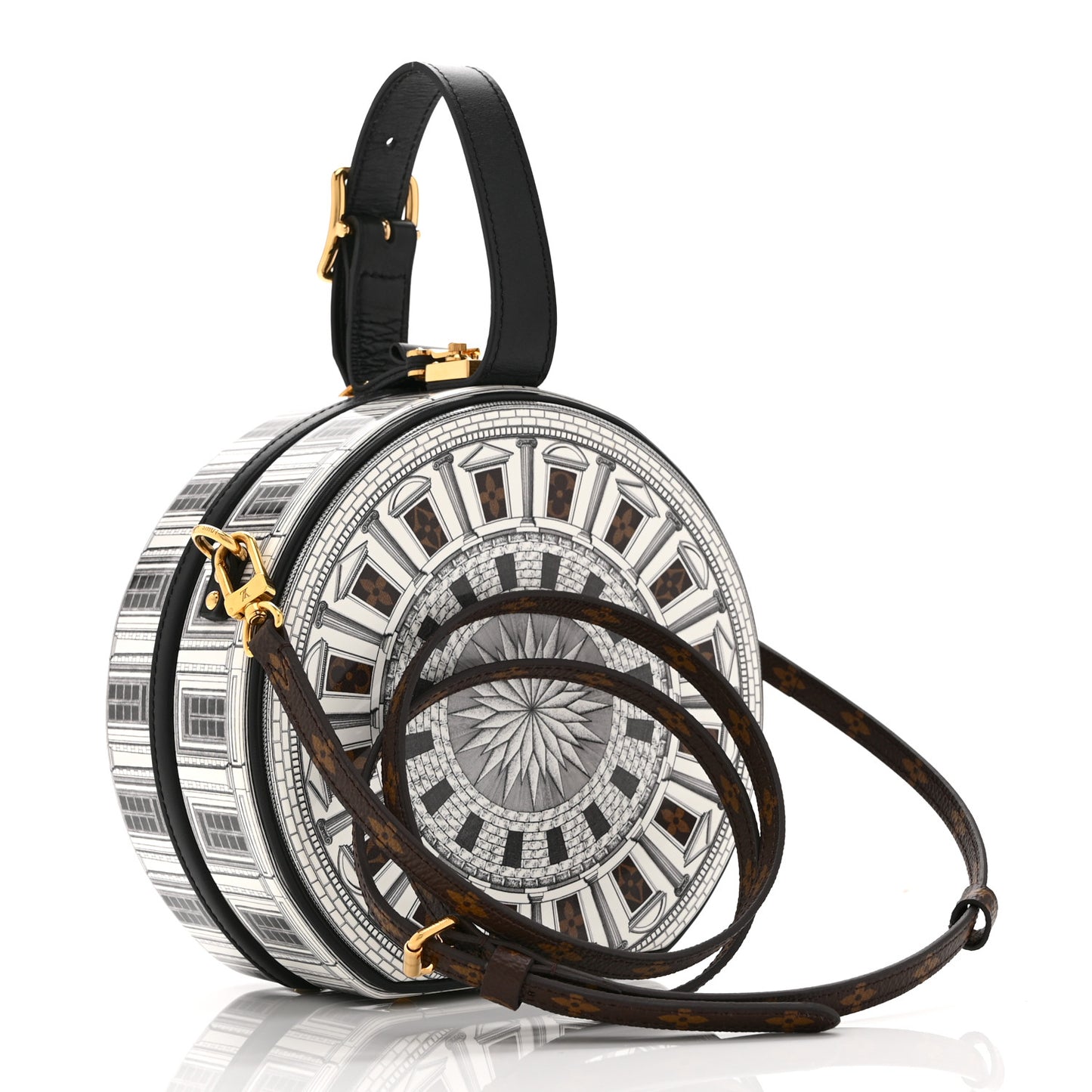 X FORNASETTI Calfskin Architettura Petite Boite Chapeau White Black