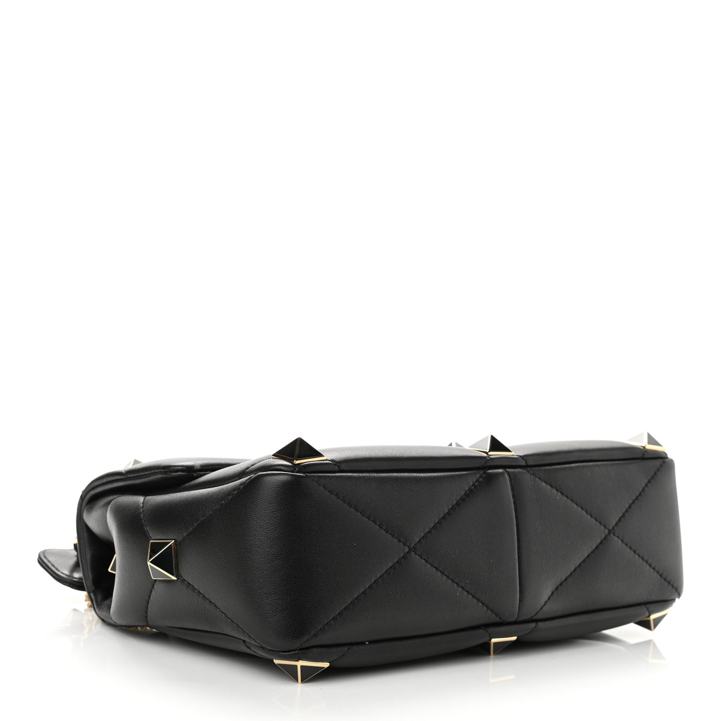 Nappa Enamel Medium Roman Stud Shoulder Bag Black