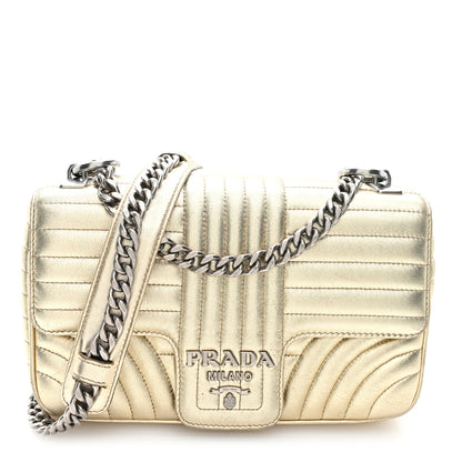 Prada Metallic Nappa Impunture Diagramme Medium Chain Flap Shoulder Bag  Gold 1 of 9