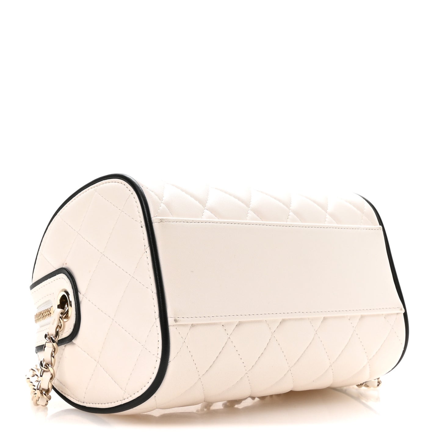 Lambskin Quilted Resin CC Mini Bowling Clutch With Chain White Black