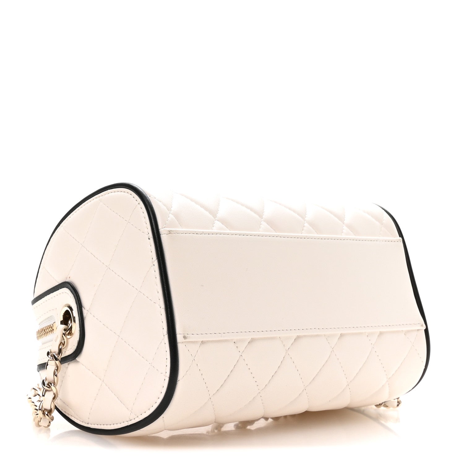 Chanel Lambskin Quilted Resin CC Mini Bowling Clutch With Chain White Black 3 of 10
