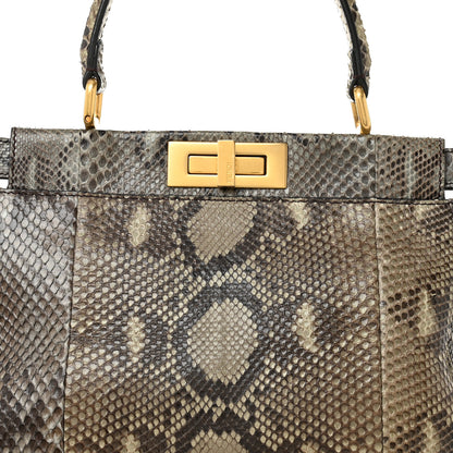 Fendi Snakeskin Medium Peekaboo Iconic Satchel Asfalto Nocciola 9 of 12