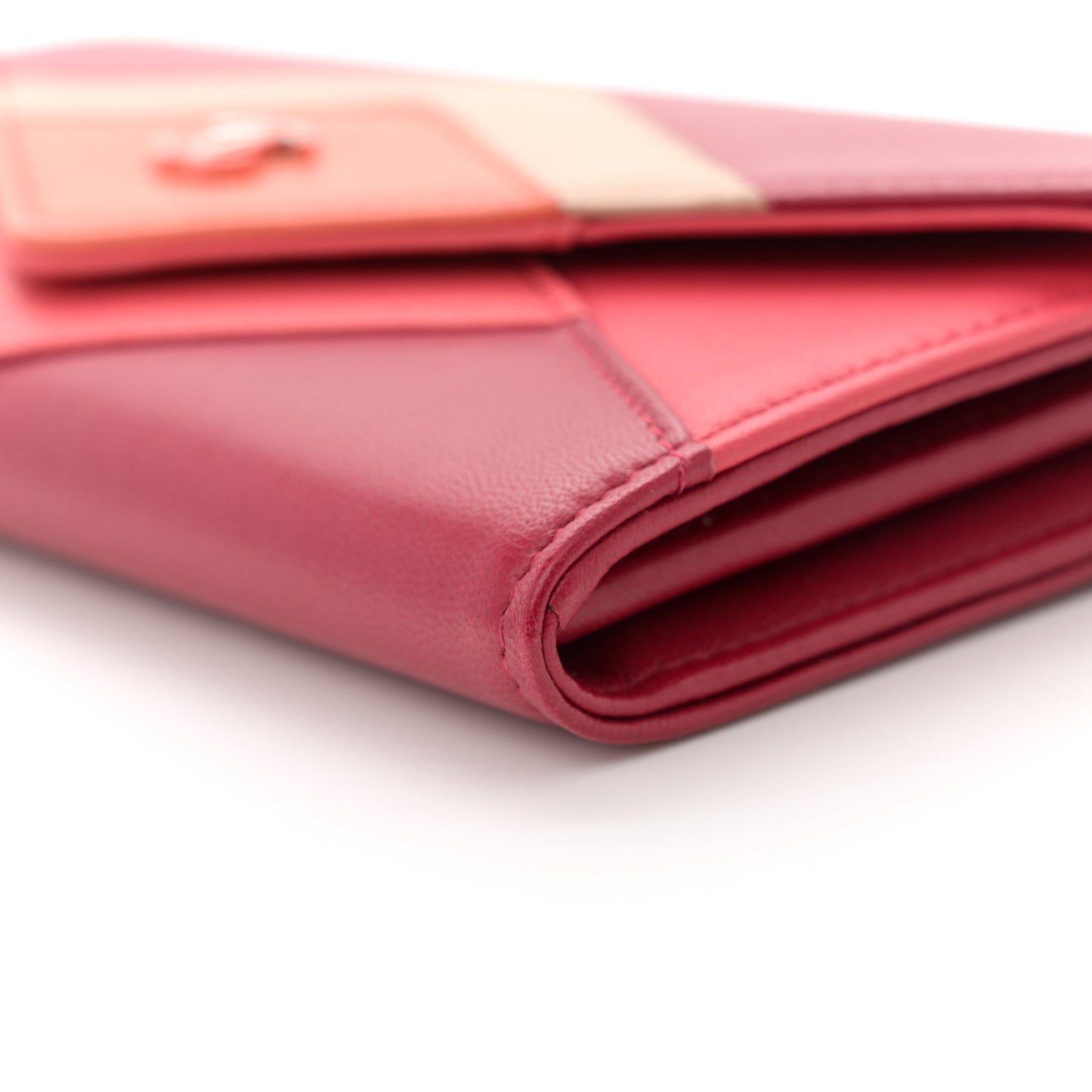 Lambskin Chevron Large Gusset Flap Wallet Dark Pink Multicolor