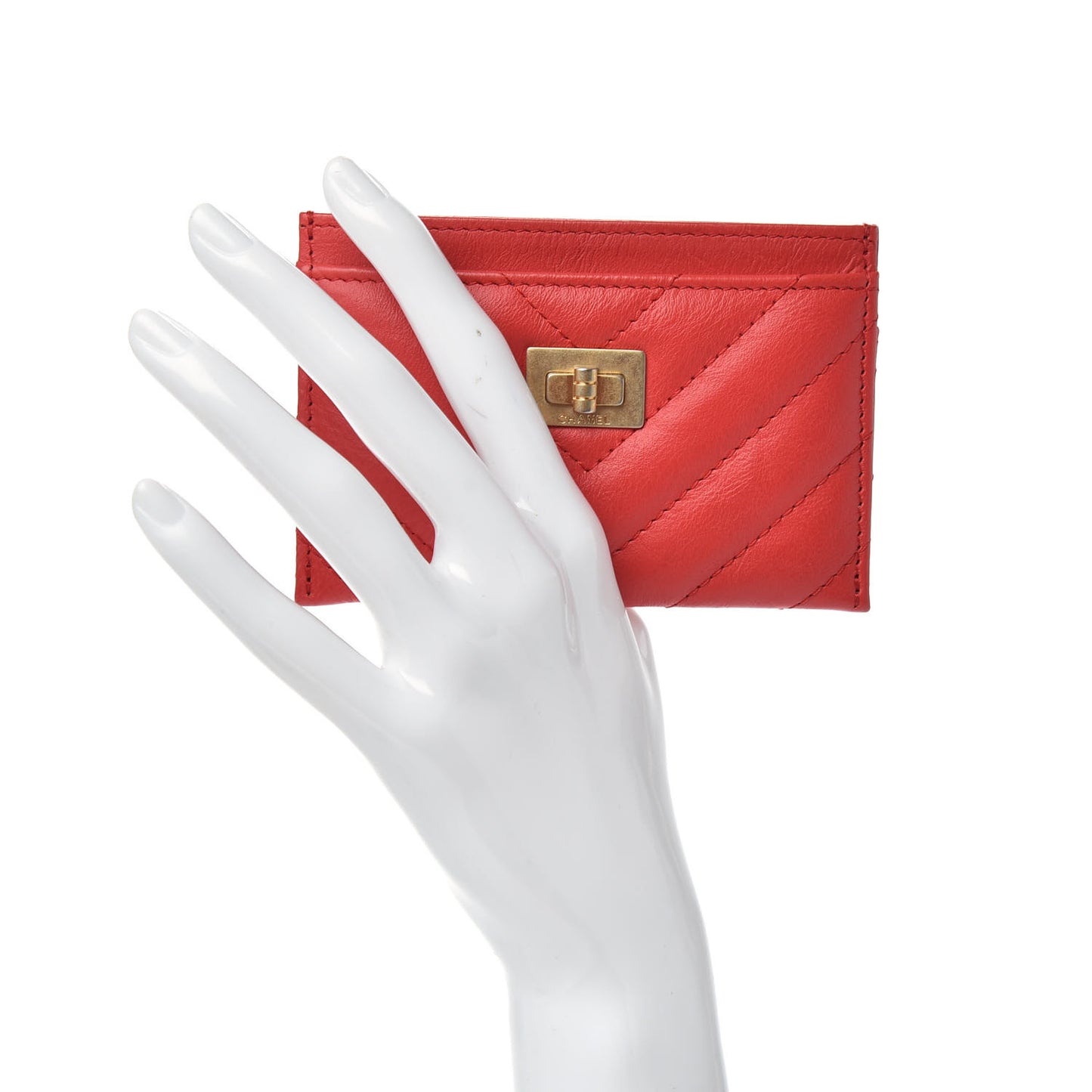 Sheepskin Chevron Quilted Reissue Card Holder Red
