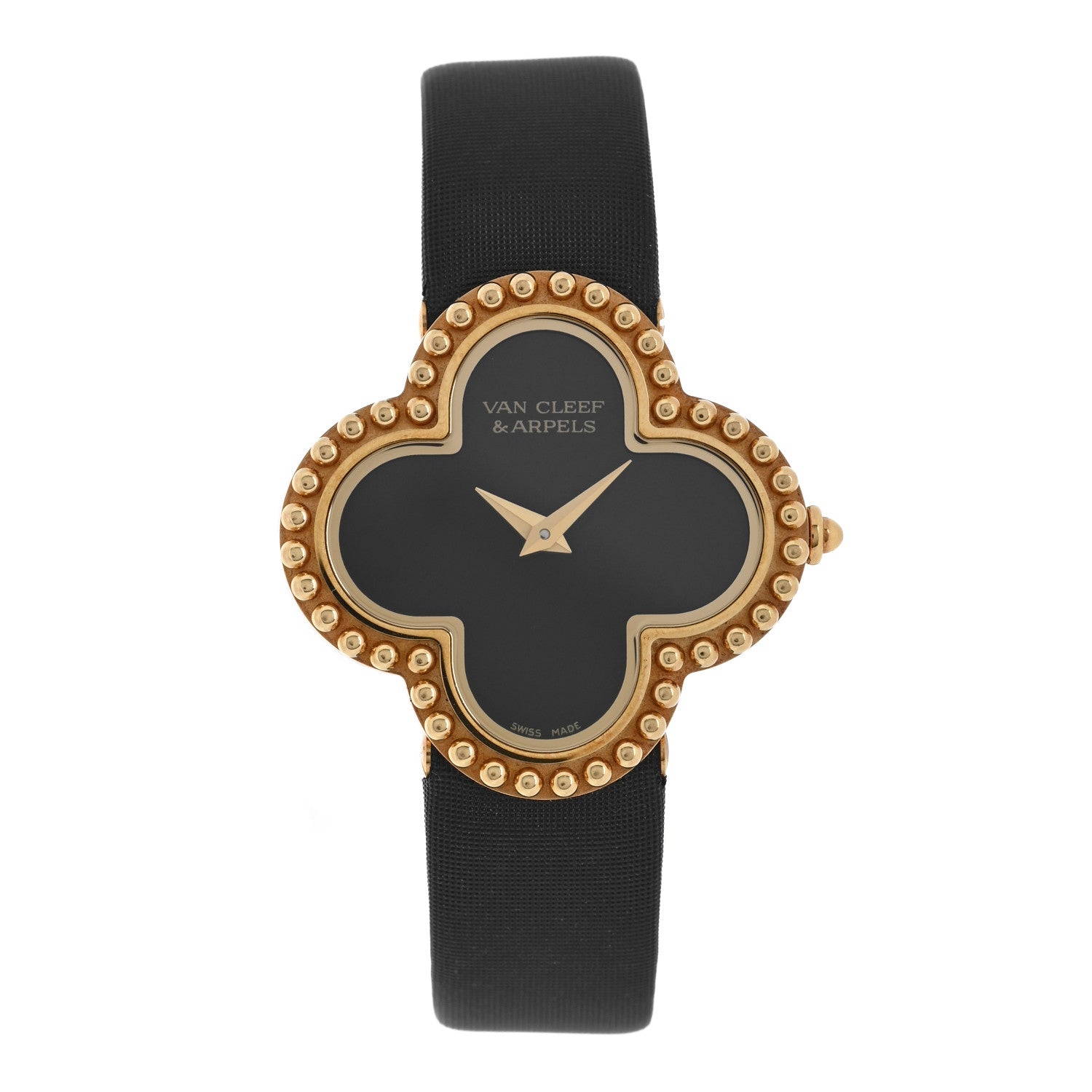 Van Cleef & Arpels 18K Yellow Gold Satin Onyx 26mm Alhambra Quartz Watch 1 of 4