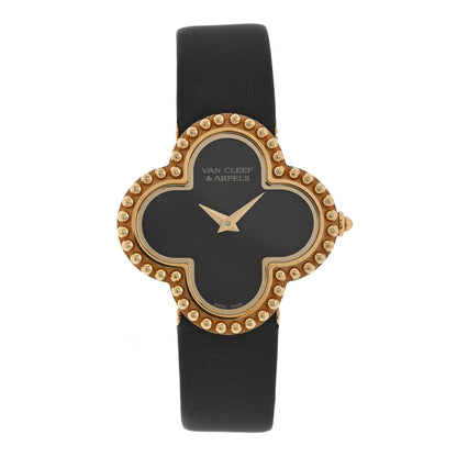 Van Cleef & Arpels 18K Yellow Gold Satin Onyx 26mm Alhambra Quartz Watch 1 of 4