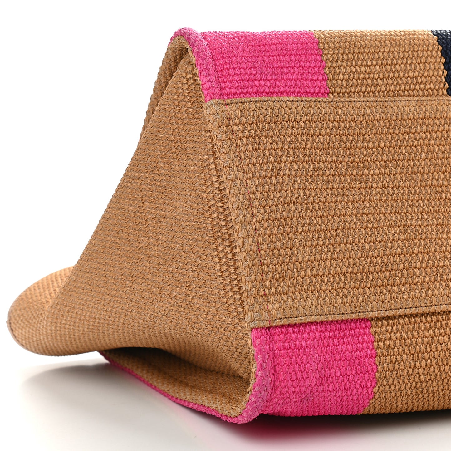 Straw Raffia Calfskin Striped Medium Deauville Tote Dark Beige Fuchsia Navy Blue