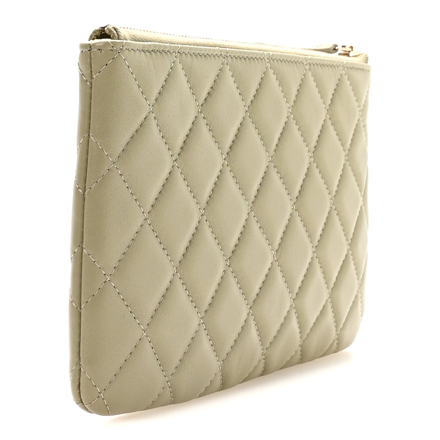 Lambskin Quilted Cosmetic Case Light Green