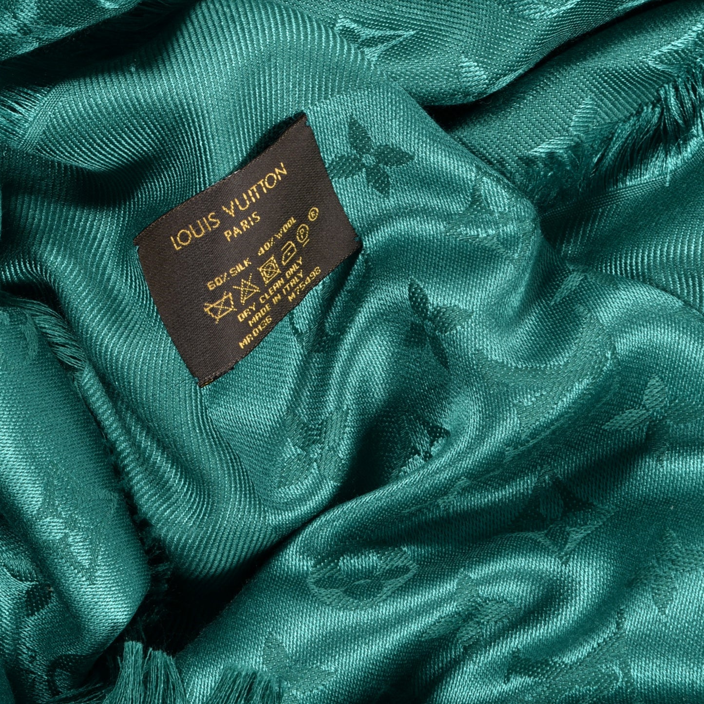 Wool Silk Monogram Shawl Green