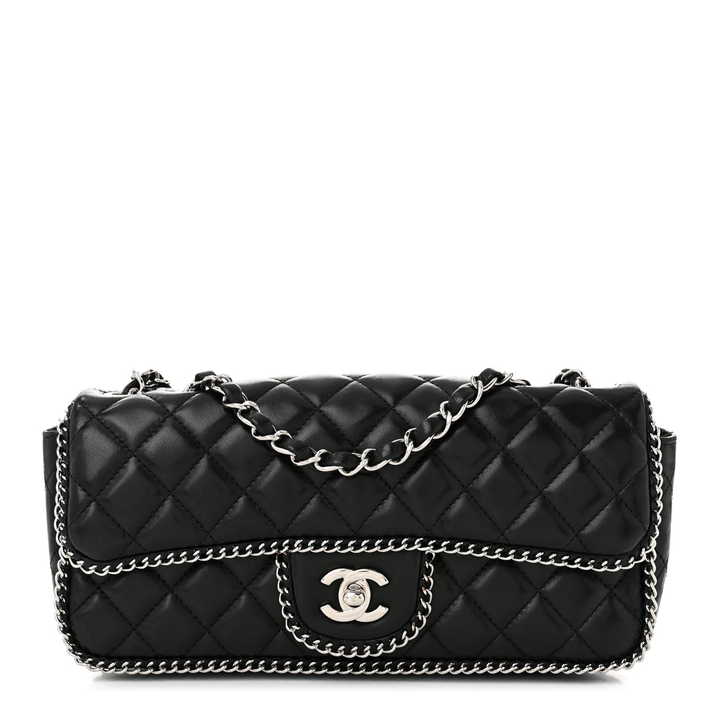 Lambskin Quilted East West Chain Around Flap Black