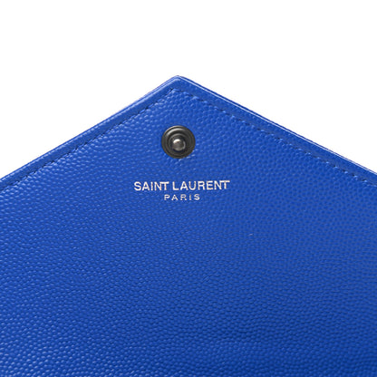 Saint Laurent Grain De Poudre Matelasse Chevron Monogram Envelope Chain Wallet Blue Majorelle 6 of 10